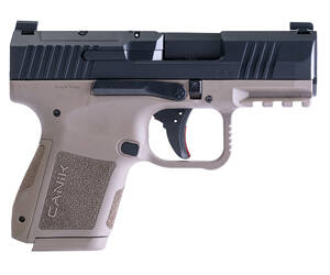 CANIK, METE MC9, Semi-automatic, Striker Fired, Polymer Frame Pistol, Micro Compact, 9MM, 3.18" Barrel, Matte Finish, Black Slide, Flat Dark Earth Frame, Optic Ready, 2 Magazines, (1)-12 Round, (1)-15 Round, Includes 3 Grip Back Straps, Magazine Loader, Custom Holster, Canik Punch and Tool Kit, Cleaning Brush and Jag, Hard Case