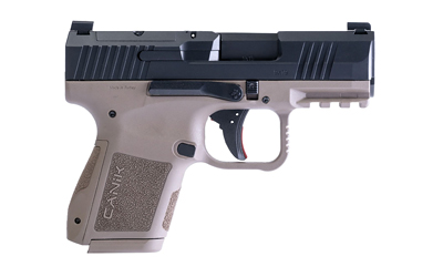 CANIK, METE MC9, Semi-automatic, Striker Fired, Polymer Frame Pistol, Micro Compact, 9MM, 3.18" Barrel, Matte Finish, Black Slide, Flat Dark Earth Frame, Optic Ready, 2 Magazines, (1)-12 Round, (1)-15 Round, Includes 3 Grip Back Straps, Magazine Loader, Custom Holster, Canik Punch and Tool Kit, Cleaning Brush and Jag, Hard Case