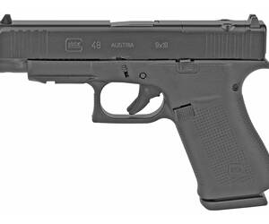 GLOCK, 48 M.O.S., Striker Fired, Semi-automatic, Polymer Frame Pistol, Compact, 9MM, 4.17" Barrel, Glock Marksman Barrel, nDLC Finish, Black, No Finger Grooves, Fixed Sights, Modular Optic System, 10 Rounds, 2 Magazines