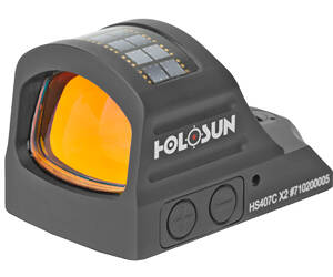 Holosun Technologies, 407C-X2, Red Dot, 2 MOA, Black, Side Battery, Solar Failsafe, Mount Not Included