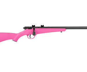 Savage Arms, Rascal FV-SR, Single Shot, Bolt Action, 22LR, 16.125" Threaded Barrel, Matte Finish, Black, Pink Synthetic Stock, AccuTrigger, Right Hand