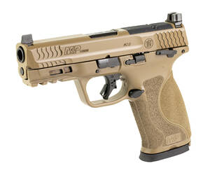 Smith & Wesson, M&P M2.0, Striker Fired, Semi-automatic, Polymer Frame Pistol, Full Size, 10MM, 4" Barrel, Cerakote Finish, Flat Dark Earth, Optic Height White 3 Dot Sights, Thumb Safety, 15 Rounds, Optics Ready Slide, 2 Magazines