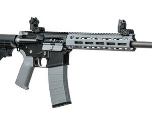 Tippmann Arms Company, M4-22 LTE Accent, Semi-automatic Rifle, AR, 22 LR, 16" Threaded Barrel, Threaded 1/2X28, Matte Finish, Black with Gray Accents, Composite Free Float Handguard, Front/Rear Flip Sights, M4 Collapsible Stock, 25 Rounds, 1 Magazine